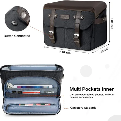 Miniatura 3 de MOSISO Bolso Cruzado para Cámara, Funda de Hombro Mensajero de Cuero PU Vintage para Fotografía DSLR/SLR/Sin Espejo con Tapa contra la Lluvia Negro