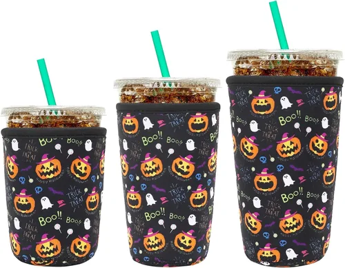 Miniatura 23 de YR Funda aislante de neopreno reutilizable para tazas de café helado, paquete de 3 fundas para bebidas heladas y calientes, enfriador de bebidas