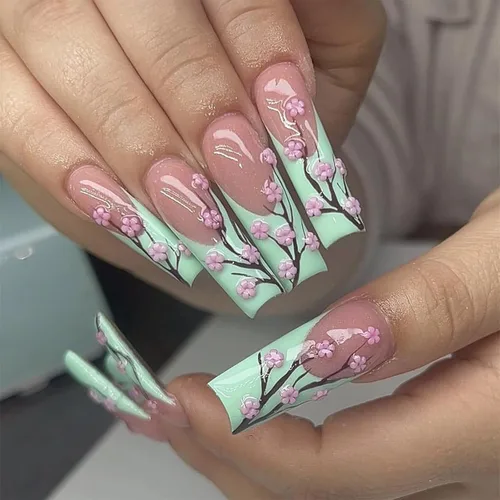Miniatura 7 de MISUD - Uñas postizas largas cuadradas con pegamento de Rojo Gótico y Negro, diseño cruzado gótico Y2K acrílico, 24 piezas