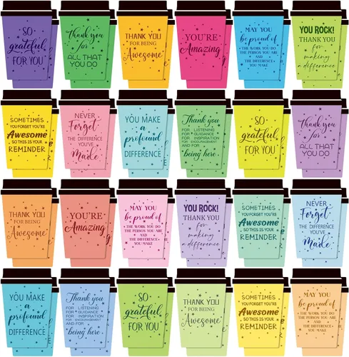 Miniatura 6 de Outus Paquete de 48 tarjetas de agradecimiento de fin de año para profesores, tazas de café, tarjetas de agradecimiento impresas con sobres