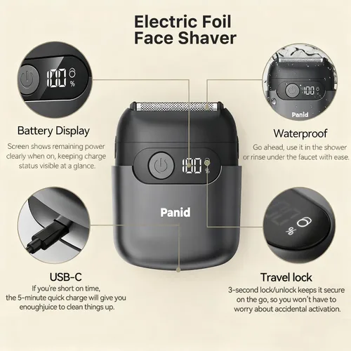 Miniatura 7 de Afeitadoras eléctricas de aluminio para hombres, mini maquinilla de afeitar eléctrica mejorada con 3 cuchillas flotantes, pantalla LED, USB-C