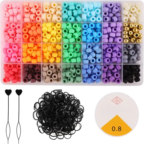 Miniatura 10 de Cuentas de pelo de 18 colores de 0.354 in para trenzas de cabello, kit de cuentas de pony arcoíris para hacer joyas, cuentas Kandi para hacer Arco