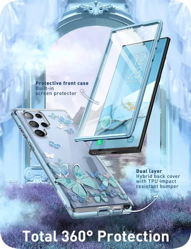 Miniatura 3 de i-Blason Funda para Samsung Galaxy S22 Ultra 5G (2022) con protector de pantalla integrado, diseño de purpurina de la serie Cosmo Slim protección