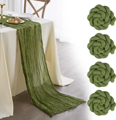 Miniatura 23 de Nialnant Camino de mesa de estopilla azul bebé, camino de mesa bohemio de 13 pies para cocina, cena, fiesta de Año Nuevo azul, decoración de bodas