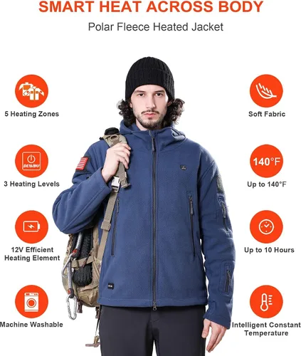Miniatura 3 de DEWBU Heated Jacket Polar Fleece with 12V Battery Pack Soft Fleece Electric Heating Hoodie