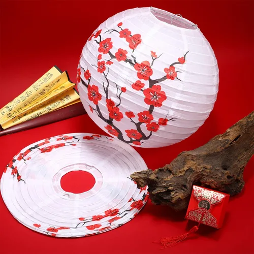 Miniatura 4 de Blulu Paquete de 6 faroles de papel chinos japoneses con flor de cerezo rojo para decoración de fiesta de boda y hogar, 11.8 x 11 pulgadas