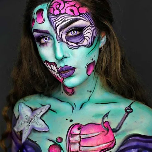 Miniatura 5 de CCBeauty - Juego de pintura facial profesional en paleta a base de aceite, 12 colores, para fiesta de arte, Halloween, con 10 pinceles azules