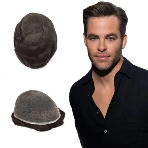 Miniatura 85 de Toupee para hombres Piezas de cabello humano real, encaje francés completo para hombres, pieza de cabello, nudos blanqueados, línea capilar natural