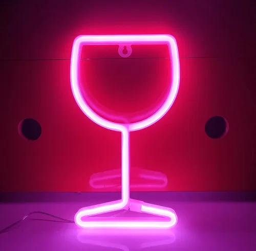 JYWJ Letrero de neón de copa de vino, USB o 3 pilas AA, decoración de mesa LED, decoración de pared de dormitorio, regalo de cumpleaños, suministros