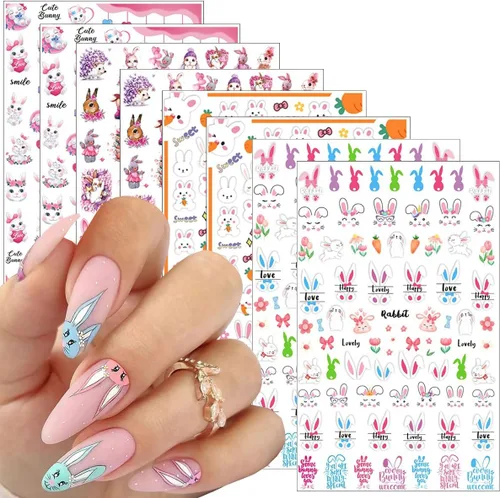 Miniatura 28 de Calcomanías de uñas de gato, 8 hojas de calcomanías autoadhesivas 3D con diseño de gato dorado, plateado, negro, blanco, para niños, niñas, mujeres