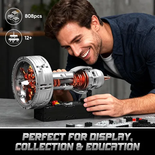 Miniatura 6 de Juegos de bloques de construcción de motor turborreactor, kit de modelo de motor a reacción motorizado con motor, mini kits de motor de avión que