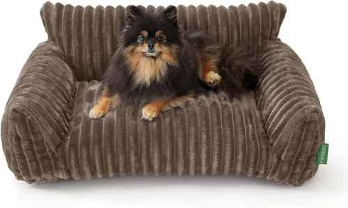 Miniatura 12 de Lindo sofá cama para mascotas, sofá de apoyo para gatos de interior, sofá cama pequeño para perros pequeños, beige, 24 pulgadas