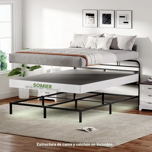 Miniatura 4 de GRUSIGN Base de colchón de metal de 5 pulgadas para cama Queen, montaje rápido, base de colchón de metal tamaño Queen con funda de tela, marco