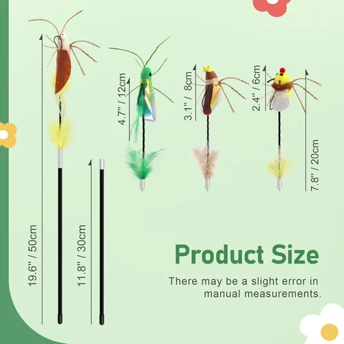 Miniatura 7 de SONGWAY Varita de juguete para gatos – Juguete de varita de gato con 4 piezas de repuesto de juguete de plumas de insecto, juguetes interactivos