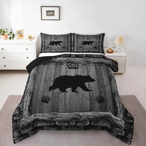 Miniatura 32 de Feelyou juego de ropa de cama con diseño de ciervo para niños y niñas, tamaño twin, con huella de pata de ciervo, juego de edredón ultra suave