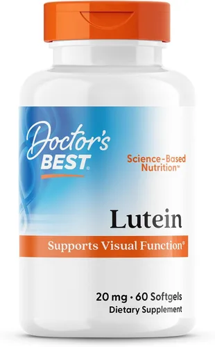 Doctor's Best Suplemento de luteína de 20 mg con zeaxantina de 1 mg - Luteína para los ojos, vitaminas para la salud ocular para hombres y mujeres,
