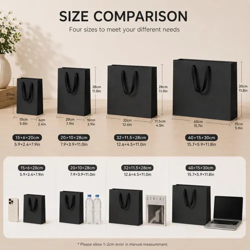 Miniatura 6 de SHIPKEY Paquete de 10 bolsas de regalo pequeñas Bolsa de regalo negra de 6x2.5x8 pulgadas, bolsas de papel para hombres, bolsa de recuerdo