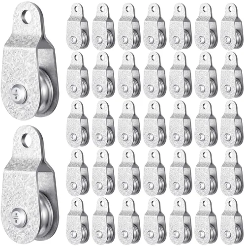 Miniatura 7 de Yaocom 20 piezas de polea simple pequeña con rodamiento de rueda, poleas de cable con rodillos internos, polea de cable de enganche simple, bloque