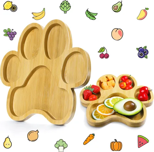 Miniatura 9 de Teling 2 bandejas de bambú para servir bocadillos de madera con 5 ranuras, tablero de charcutería de bambú, cuenco de madera para dulces, regalos