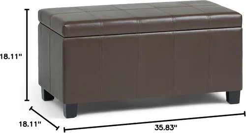 Miniatura 15 de SIMPLIHOME Dover Storage - Banco otomano rectangular tapizado de cuero vegano de 36 pulgadas de ancho en marrón chocolate, banco contemporáneo