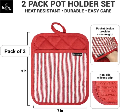 Miniatura 2 de Homewear Marlow - Juego de 2 soportes para ollas de silicona, resistente al calor y al deslizamiento, bolsillo de algodón reciclado, salvamanteles