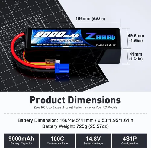 Miniatura 2 de Zeee 4S Lipo Batería 9000mAh 14.8V 100C RC Lipos EC5 conector con placas de metal compatible con Xmaxx RC Car RC Truck RC Tank RC Modelos RC
