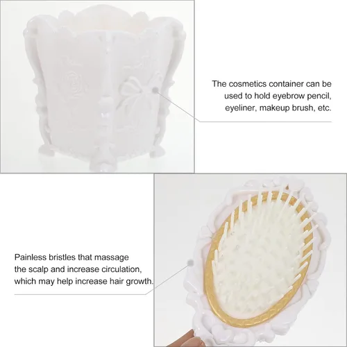Miniatura 3 de FOMIYES Juego de peine de espejo de mano vintage: 5 piezas de peine de dientes anchos cosméticos para niñas, espejo de mano con flor en relieve