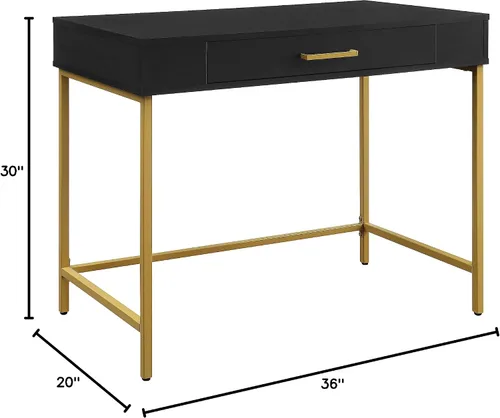 Miniatura 11 de OSP Home Furnishings Modern Life - Escritorio contemporáneo con cajón grande y patas de metal dorado, acabado negro