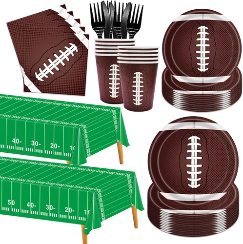 Miniatura 9 de Juego de vajilla de 146 piezas para fiesta de fútbol, platos y servilletas de fútbol, suministros para fiesta, decoración de fiesta de cumpleaños
