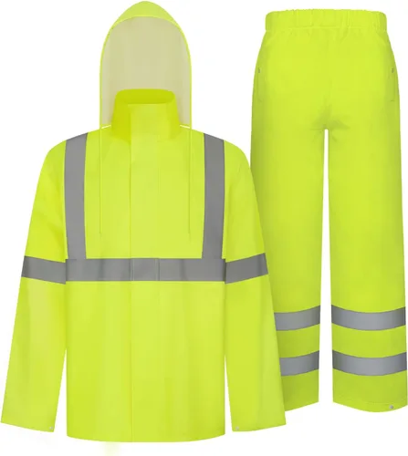 Miniatura 6 de TCCFCCT Chaqueta de lluvia de alta visibilidad para hombre, impermeable, abrigo de lluvia de alta visibilidad para hombres y mujeres con capucha