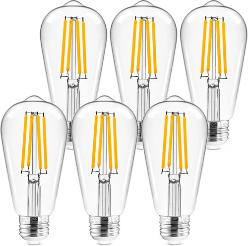 Hizashi - 6 bombillas led Edison E26 equivalentes a 60 W, no regulables, 2,700 K, blanco cálido, CRI superior a 95, ST19, vintage, base E26, 700