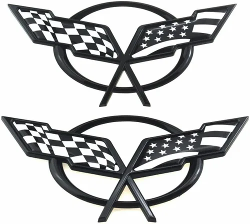 Juego de pares de banderas cruzadas delanteras y traseras, emblemas de repuesto para Corvette C5 1997-2004 19207384 19207385 (bandera de EE. UU.,