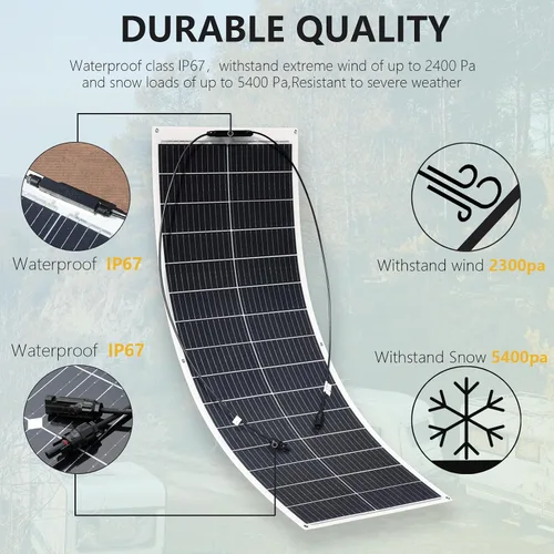 Miniatura 5 de XINPUGUANG Panel solar flexible de 100 W, kit de sistema de 12 V, cables de controlador de carga de 10 A con clip de cocodrilo, cables de conector