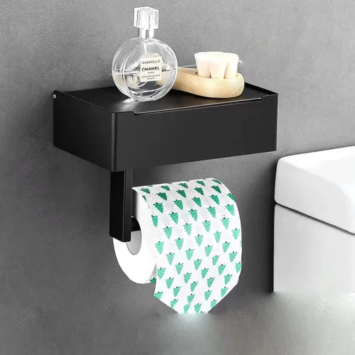 Soporte de papel higiénico con estante para teléfono SUS 304 de acero inoxidable montado en la pared Soporte de rollo de papel higiénico adhesivo de
