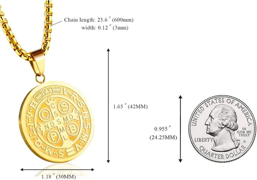 Miniatura 3 de MAXVIN Collar con colgante de exorcismo de San Benito para hombre, acero inoxidable, cruz católica, protección de demonios, cazador de fantasmas
