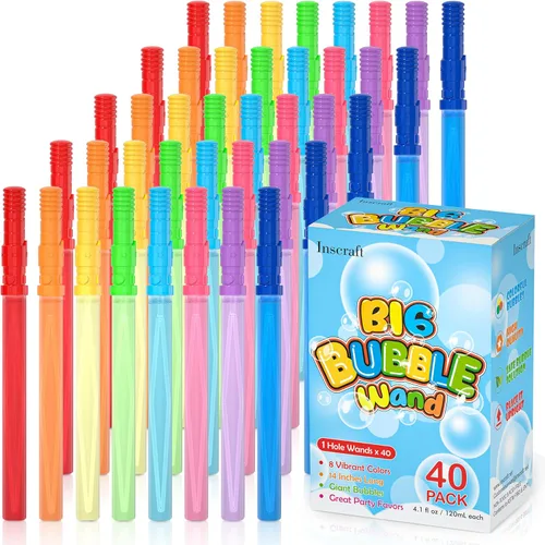 Inscraft Paquete de 40 varitas de burbujas grandes de 14 pulgadas, 8 burbujas de colores a granel para juguete de verano, uso de actividades al aire