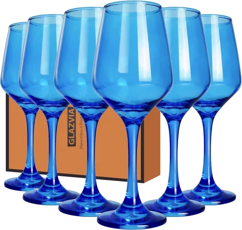 Miniatura 14 de Juego de 6 copas de vino ámbar con tallo de 12 onzas, gruesas y coloridas, aptas para lavavajillas, para rojo o blanco, regalo para fiestas