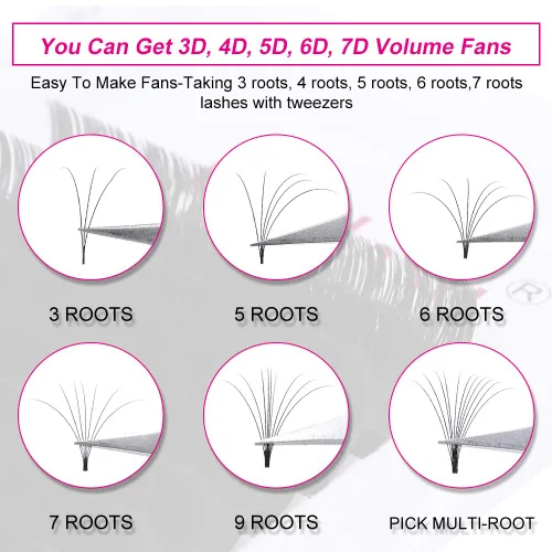 Miniatura 7 de Extensiones de pestañas con volumen FADLASH, pestañas de abanico fácil, 0.05 0.07 mm, bandeja mixta, pestañas autoaplicables, rizo C/D/DD, pestañas