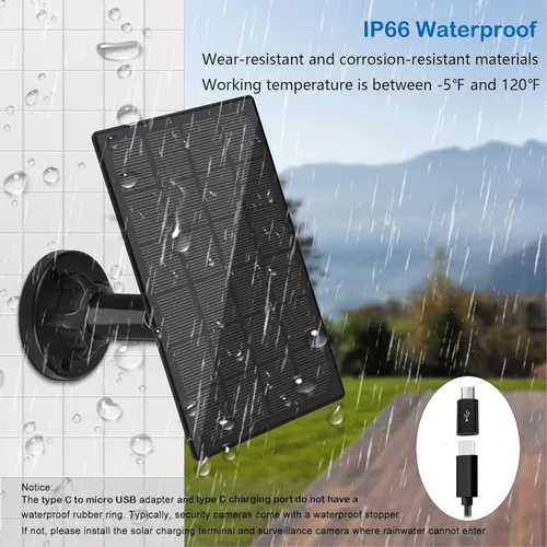 Miniatura 4 de Panel solar para cámara exterior, cargador solar resistente al agua IP66, suministro de energía solar continuo para cámaras de seguridad, con cable