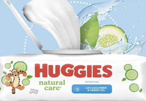 Miniatura 8 de Toallitas Natural Care de Huggies para bebé con pepino, aloe y vitamina E, hipoalergénicas, perfumadas, 10 paquetes de tapa abatible