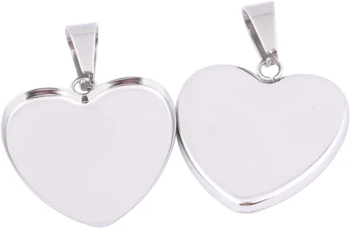 Miniatura 4 de 40 unidades de 0.972 in con ajustes de cabujón de corazón de acero inoxidable Bisel Colgante Bandejas DIY Neclace Base en blanco para suministros