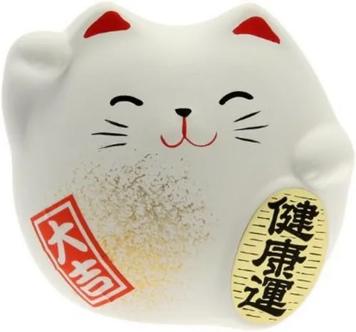 Miniatura 4 de JapanBargain Figura japonesa de gato de la suerte de Maneki Neko, estatua de cerámica de gato de la fortuna de Feng Shui para riqueza y buena Dorado
