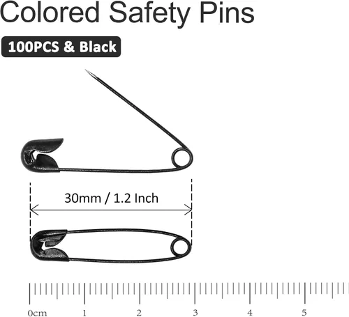 Miniatura 5 de 100 pines de seguridad resistentes de 1.181 in / 1.2 pulgadas, pines de metal de colores afilados para manualidades, joyas, ropa de bebé (negro)