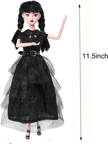 Miniatura 2 de Muñeca para niñas en caja de regalo con vestido negro, muñeca de 11.5 pulgadas, tacones altos, cabello negro, regalo para fanáticos