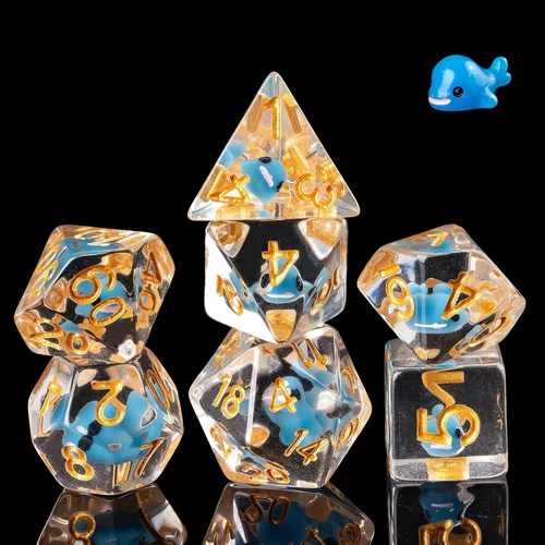 Miniatura 27 de Cusdie Dados DND de 7 troqueles, juego de dados poliédricos rellenos de animales, para juegos de rol, dados D&D (perro gris)