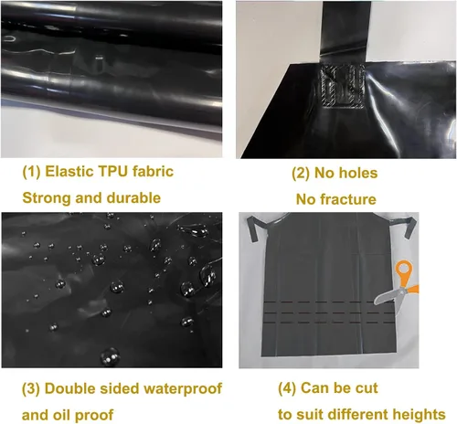 Miniatura 4 de ELEBOX Delantal impermeable a prueba de aceite delantal utilitario delantal resistente a productos químicos con manga delantal de trabajo ultra Negro