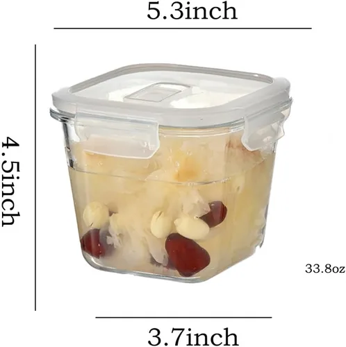 Miniatura 2 de H.JSS WDJS Recipiente cuadrado de vidrio para almacenar alimentos de 4 tazas con tapas, recipiente cuadrado de vidrio para sopa con tapas