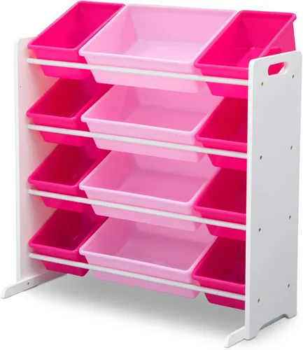 Miniatura 9 de Delta Children Organizador de almacenamiento de juguetes para niños con 12 contenedores de plástico, certificado Greenguard Gold, blanco/rosa