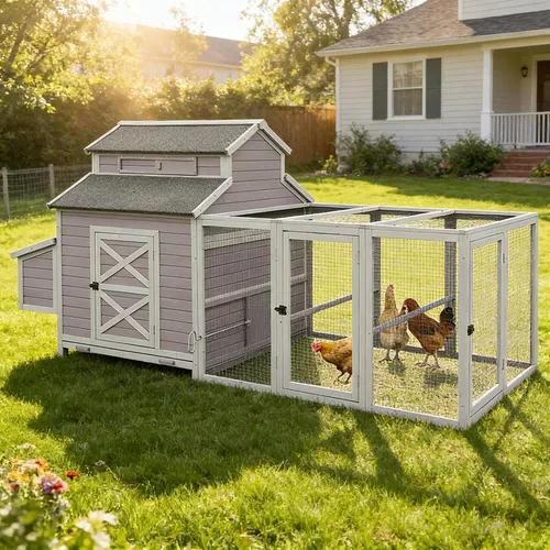 Miniatura 13 de Aivituvin Gallinero para 4-6 pollos/patos, gallinero de madera para exteriores, jaula grande para gallineros con dos cajas anidables (gris, AIR45)