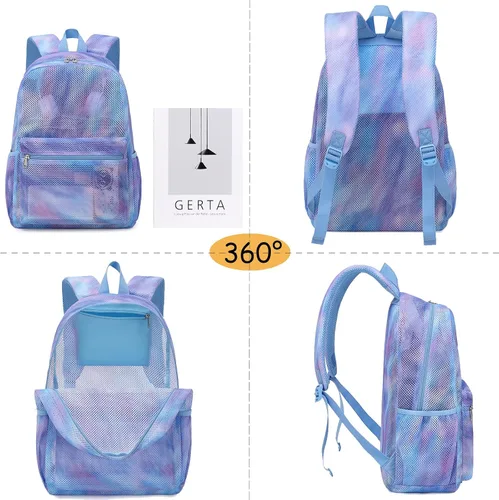 Miniatura 3 de Mochila de malla para niñas, mochila escolar semitransparente para adolescentes, bolsas de malla con bolsa de maquillajebolsa para lápices, Un